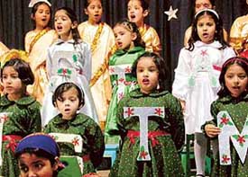 Tiny tots of Carmel Convent present a Christmas play at their annual function on the school campus in Chandigrh on Tuesday.
