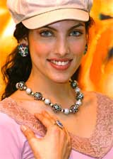 Model Indrani Dasgupta wears a diamond-studded white gold necklace
