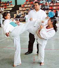 Neeru of Haryana and Sonia of Delhi in action during the National Tae Kwon Do Championship