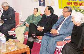 Speakers at the seminar on "Fresh water and women" at Indira Gandhi Bhavan in Sector 11, Chandigarh, on Monday