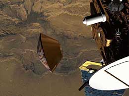 Computer generated image from the www.beagle2.com Website of the Beagle2 lander leaving the Mars Express