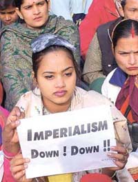 Activists of the Migrants Nepalese Association protesting against imperialism in Nepal at Jantar Mantar in the Capital on Sunday. 