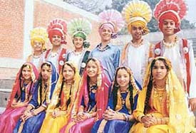 Students of Nav Bharat Public School in Ludhiana all dressed up for performance on stage on Tuesday.