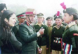 Lt General B K Bopanna interacting with the NCC cadets in the Capital on Thursday