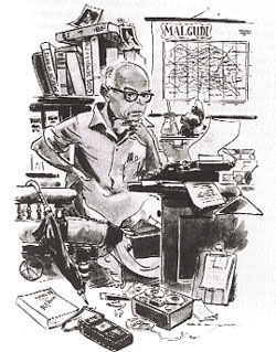 A cartoon of R K Narayan by his brother, R K Laxman.