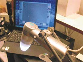 The hand-held digital microscope on display at the Pride of India exhibition at Panjab University