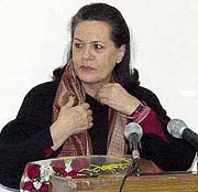 Congress President Sonia Gandhi presides over the Congress Working Committee meeting at the party headquarters in New Delhi on Wednesday.