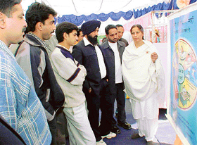 Visitors at an exhibition on Secrets and Skills of Life organised by Brahma Kumaris of the Rajyog Meditation Centre in Sector 20, Chandigarh. The three-day exhibition was inaugurated at Sector 17 plaza on Thursday. 