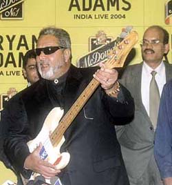 Vijay Mallya, chairman, UB Group, announces the India Live performance of international star Bryan Adams at a press conference in the Capital on Friday