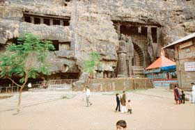 A view of the entire Karle complex. Note the viharas on the upper storey (top left)