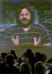 New Zealander Peter Jackson accepts the best director award for his film The Lord of the Rings: The Return of the King via satellite at the 9th annual Critics' Choice Awards