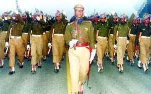CRPF contingent rehearsing for the Republic Day parade at Rajpath in the Capital