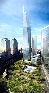 An artist's rendering shows the revised design for the World Trade Center memorial