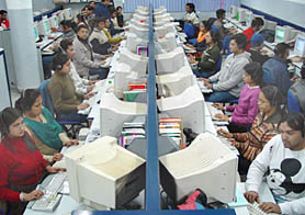 Medical transcript writers at work at IDS Ltd, Chandigarh. 