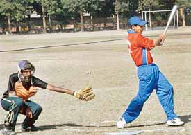 A baseball match between Uttaranchal and Madhya Pradesh in progress during the National Baseball Tournament being held at Panjab University, Chandigarh