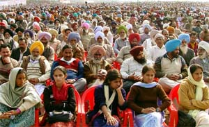 A view of the gathering at a rally addressed by Ms Sonia Gandhi in Bathinda