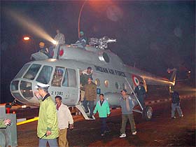 An IAF helicopter, MI-8, which will be handed over to Punjab Engineering College, Chandigarh, being towed to the college