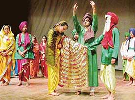 Students of Tagore Niketan College present "Heer Ranjha" during the annual day celebrations of their institute at Tagore Theatre in Chandigarh