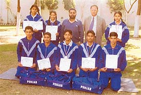 Students of R.S. Model Senior Secondary School, Shastri Nagar, Ludhiana, who figured in the state boys and girls teams which finished runners-up in the National Schools Baseball Championship