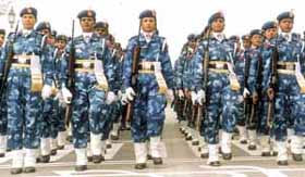 A contingent of police women rehearsing for the Republic Day parade at Rajpath in the Capital on Tuesday.