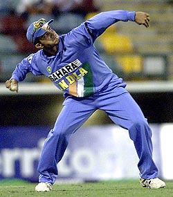 Sourav Ganguly catches Zimbabwe's Dion Ebrahim 