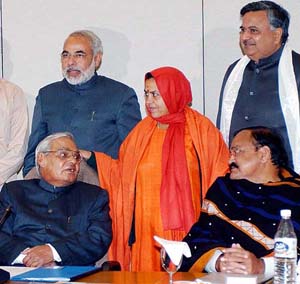 Prime Minister Atal Bihari Vajpayee and BJP President Vankaiah Naidu during a meeting with the Chief Ministers of BJP-ruled states in New Delhi on Wednesday. 