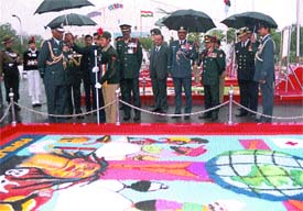 The Chief of the Air Staff, Air Chief Marshal S. Krishnaswamy, being briefed by an NCC cadet during his visit to the flag