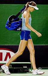 Daniela Hantuchova of Slovakia walks off court after losing her second-round match