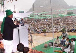 Haryana Chief Minister Om Prakash Chautala addresses a public rally at Tosham on Friday.