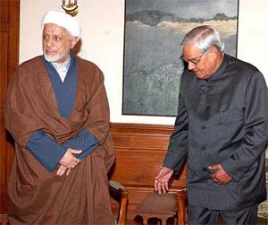 Prime Minister Atal Bihari Vajpayee with chairman of All-Pparty Hurriyat Conference Moulana Abbas Ansari at the Prime Minister's residence