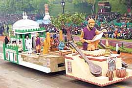 A Delhi state tableau during the full dress rehearsal of the Republic Day parade at Rajpath in the Capital