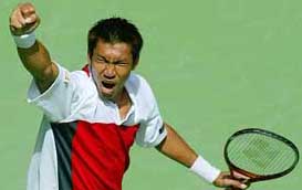 Paradorn Srichaphan of Thailand celebrates his win over Brazil's Gustavo Kuerten at the Australian Open