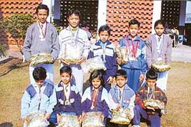 Gymnasts of Government Model Senior Secondary School, Sector 10, Chandigarh, who were honoured at a function held