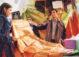 Chanderi sarees on display at an exhibition in Chandigarh