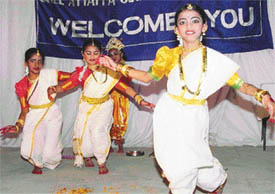 Girls perform during a cultural evening organised by the Shree Ayyappa Seva Samiti at Sanatan Dharam Mandir
