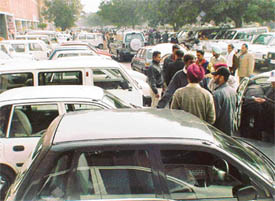 A view of the car bazaar in Sector 7, Chandigarh, on Sunday