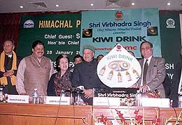 Himachal Pradesh Chief Minister Virbhadra Singh launches the kiwi drink in the national market