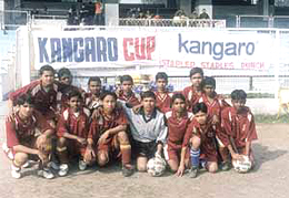 The Apex Public School boys, who lifted the Under-14 Kangaroo Cup Football Tournament Trophy at the Ambedkar Stadium on Wednesday, display their proud collection.