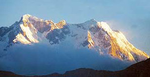 Sunshine glitters on Mt Chowkhamba 