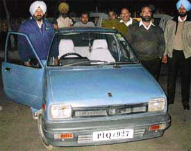 The Maruti car which was allegedly used by Jagtar Singh Hawara and his accomplices to flee after they scaled the Burail jail boundary wall