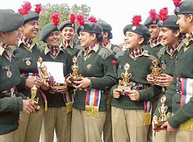 NCC cadets from Punjab and Chandigarh after receiving mementos from Punjab Governor and UT Administrator O.P. Verma at a function at Panjab University