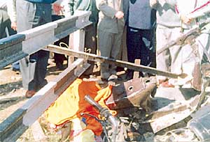 This is what remains of a motor cycle and scooter that were hit by the Jammu-Tawi express at the Santokhpura railway crossing in Phagwara