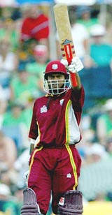 West Indies batsman Shivnarine Chanderpaul celebrates his half century