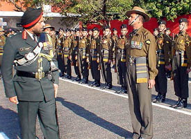 Lieut-Gen J.J. Singh inspects a guard of honour on taking over as the General Officer Commanding-in-Chief, Western Command, in Chandimandir