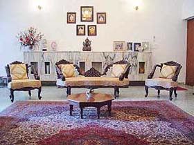 The drawing room of Khairas house in Sector 8 is fusion of contemporary and traditional decoration styles