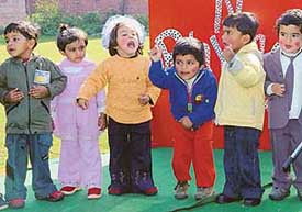 Tiny tots of Eurokids, Panchkula, celebrate Song-n-Rhyme Day on the school premises on Friday.