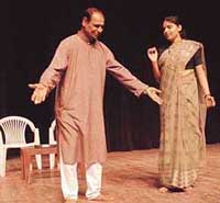 A scene from a play 'Subhah Kab Hogi' held at Tagore Theatre in Chandigarh on Sunday.