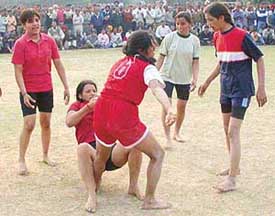 Punjab and Haryana girls vie for top honours in the final of 16th National Circle Kabaddi Tournament in Chandigarh on Sunday.