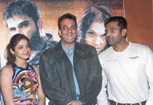 Sanjay Dutt, Suneil Shetty and Esha Kopikar at a Press conference, where they announced the release of their forthcoming film Rudraksh in the Capital 