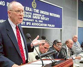 Prof David H. Bayley, Professor and Dean, School of Criminal Justice, New York, speaks at a seminar